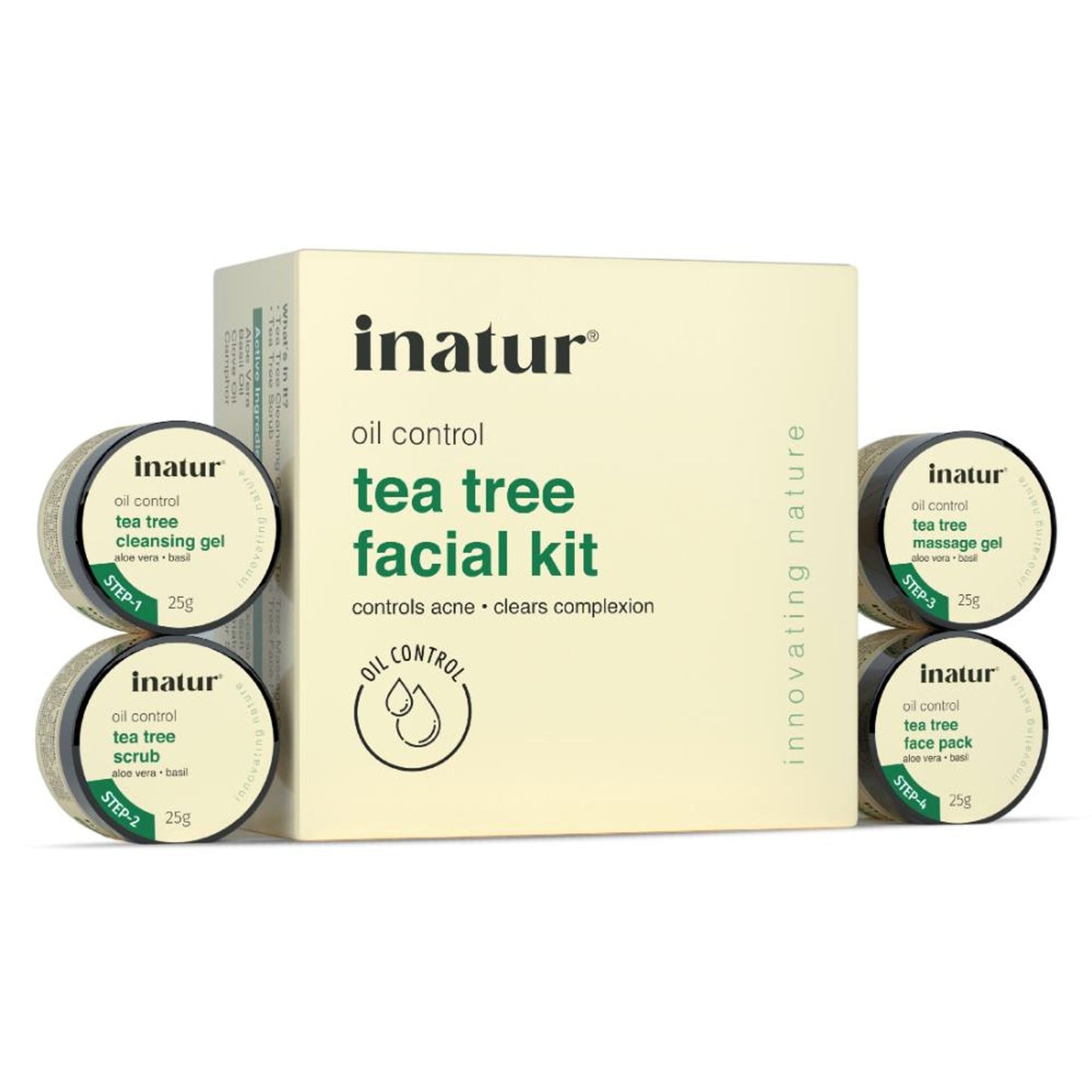 inatur Tea Tree Facial Kit, for Glowing & Clear Skin, with Cleanser, Scrub, Gel & Face Pack