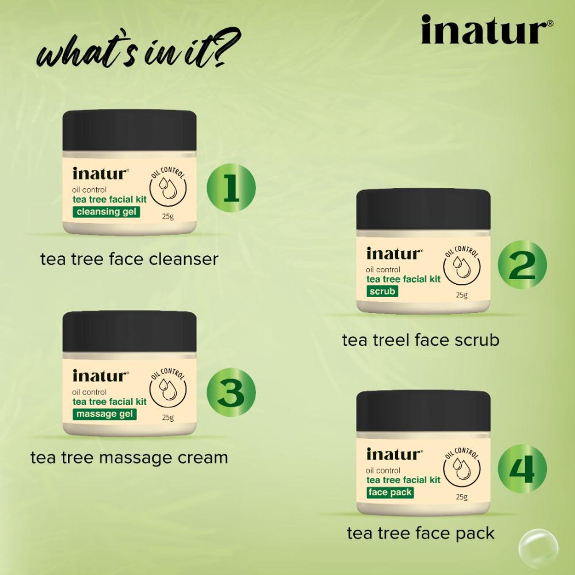 inatur Tea Tree Facial Kit, for Glowing & Clear Skin, with Cleanser, Scrub, Gel & Face Pack