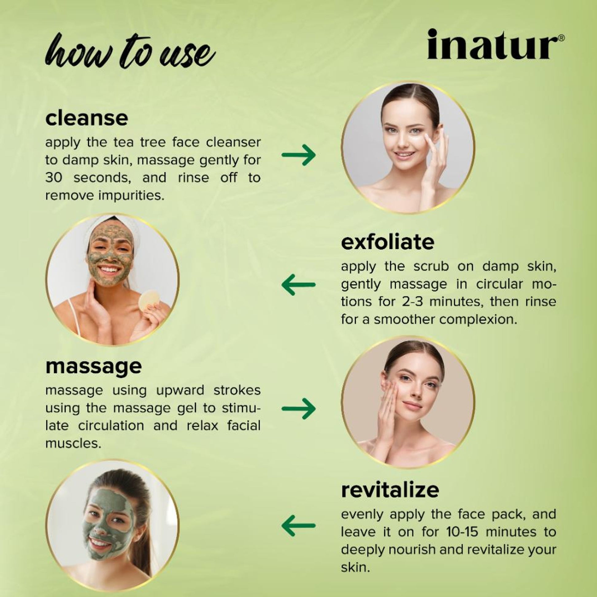 inatur Tea Tree Facial Kit, for Glowing & Clear Skin, with Cleanser, Scrub, Gel & Face Pack