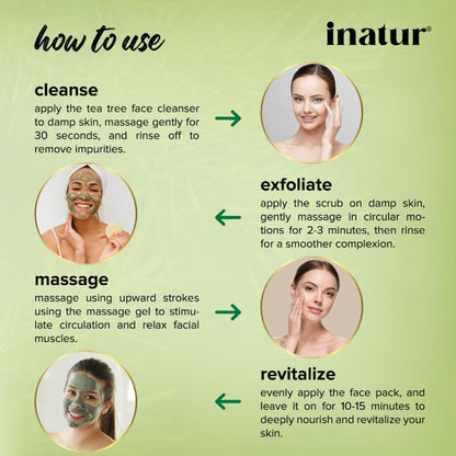 inatur Tea Tree Facial Kit, for Glowing & Clear Skin, with Cleanser, Scrub, Gel & Face Pack