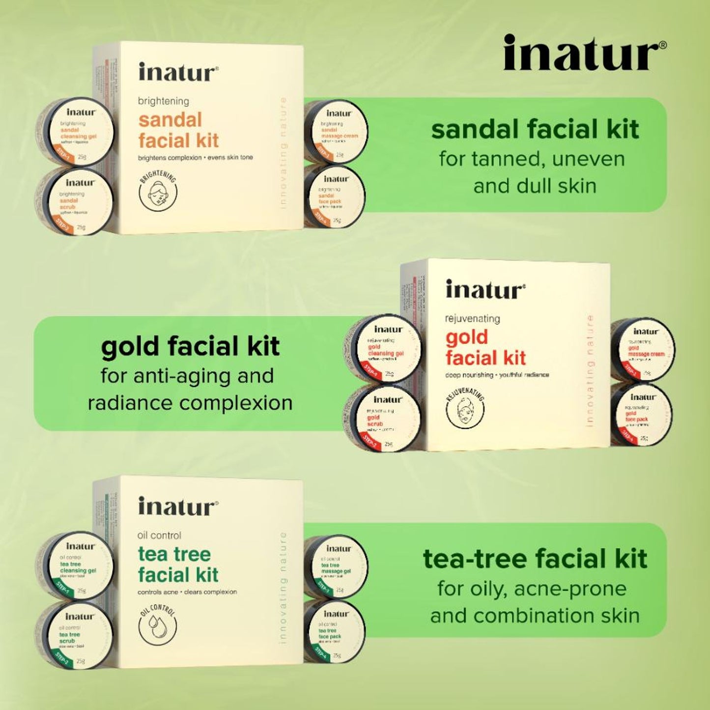 inatur Tea Tree Facial Kit, for Glowing & Clear Skin, with Cleanser, Scrub, Gel & Face Pack