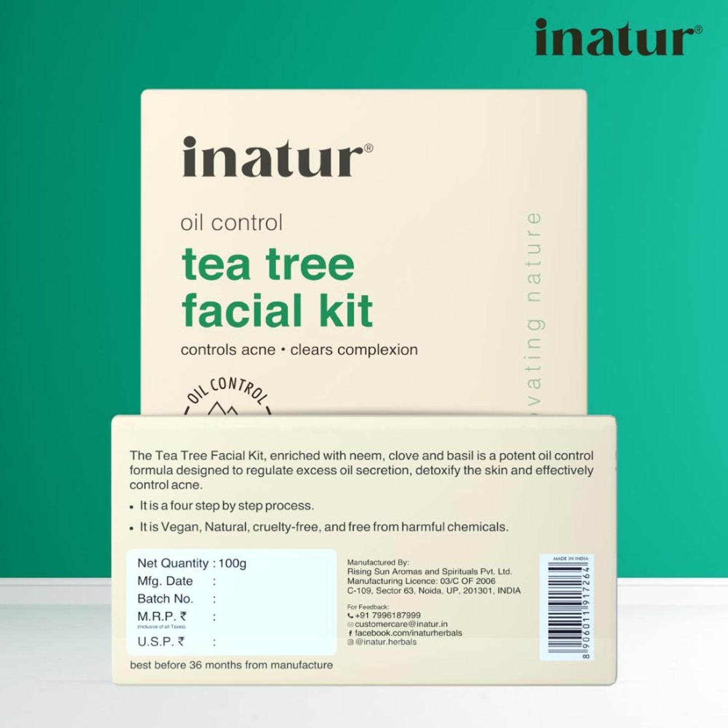 inatur Tea Tree Facial Kit, for Glowing & Clear Skin, with Cleanser, Scrub, Gel & Face Pack