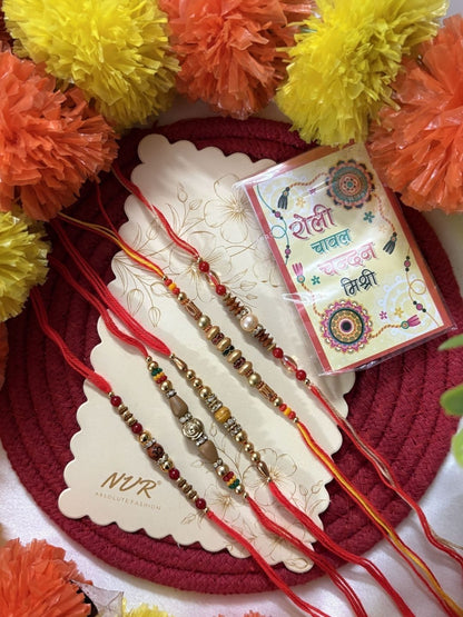 Anouk Set Of 5 Multicolor Designer Thread Rakhi With Roli Chawal Chandan Mishri
