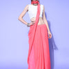 Women's Organza Pink Solid Celebrity Saree With Blouse Piece