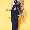 Women's Organza Navy Blue Solid Celebrity Saree With Blouse Piece