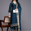 Dhiyona VA Women'sBlue Floral Embroidered V-Neck Regular Straight Kurta With Palazzo With Dupatta
