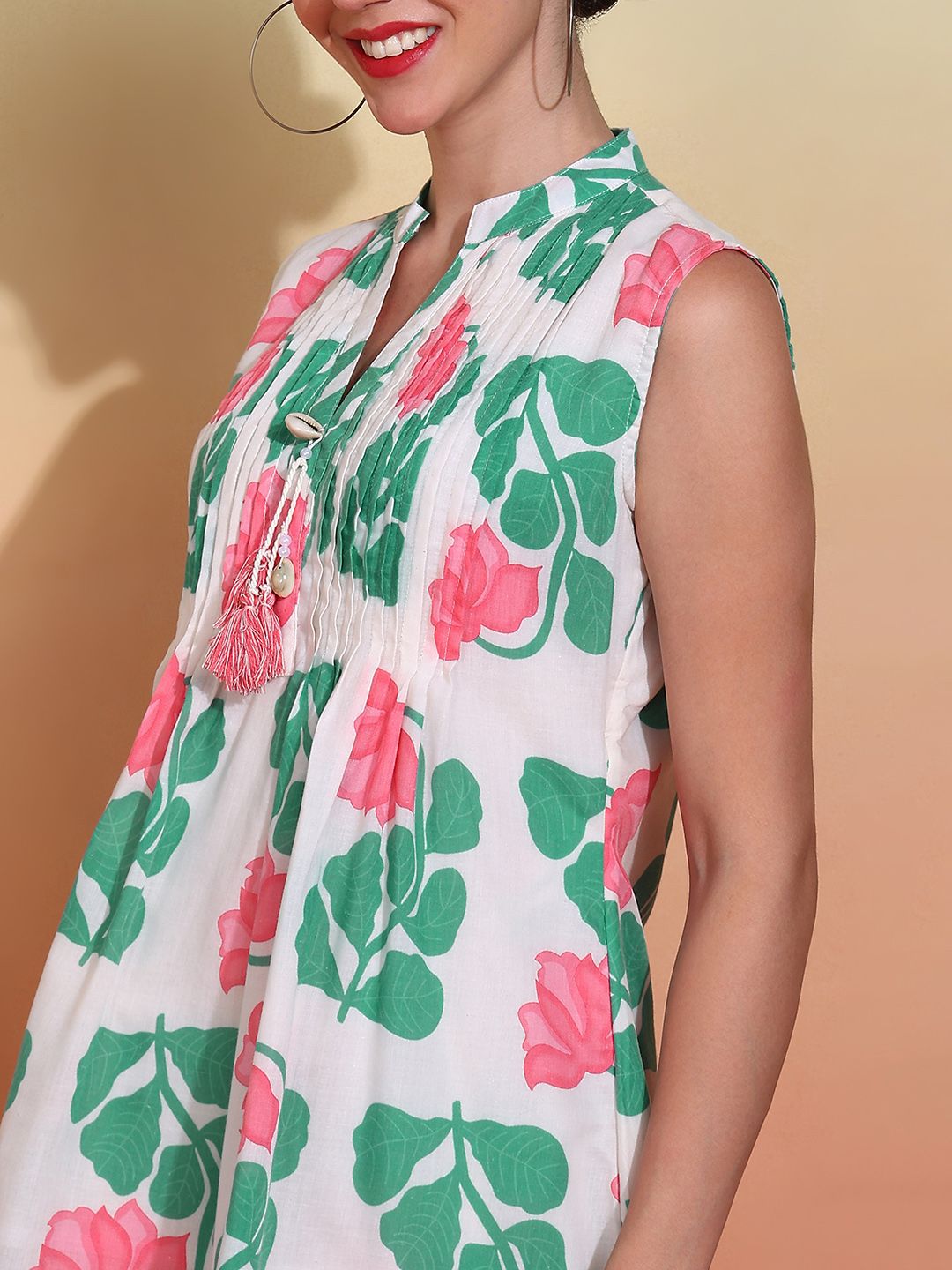 Indyancart SN Women's Printed Pure Cotton Kurti With Trousers