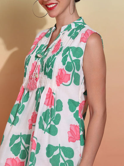 Indyancart SN Women's Printed Pure Cotton Kurti With Trousers