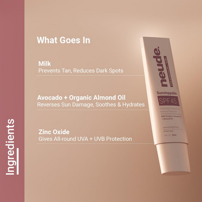 Neude Sunstoppable Sunscreen with SPF 45 PA+++ & No White Cast For Men & Women