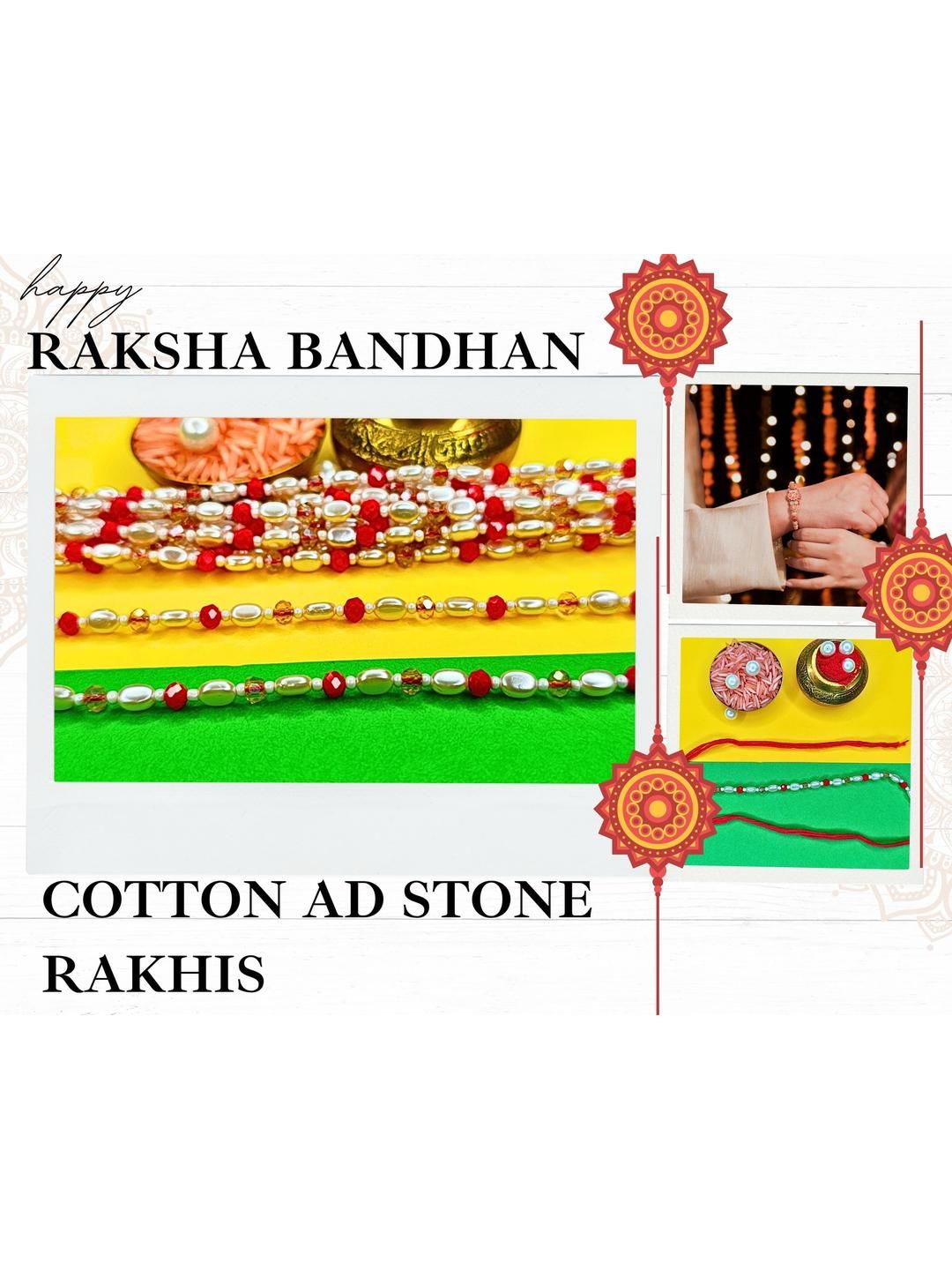 Anouk Set Of 12 Beaded Cotton Thread with AD Stones & Meenakari Designer Rakhi for Brother