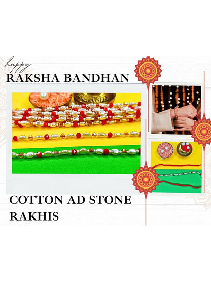 Anouk Set Of 12 Beaded Cotton Thread with AD Stones & Meenakari Designer Rakhi for Brother