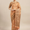 Women's Silk Blend Peach Woven Design Woven saree With Blouse Piece