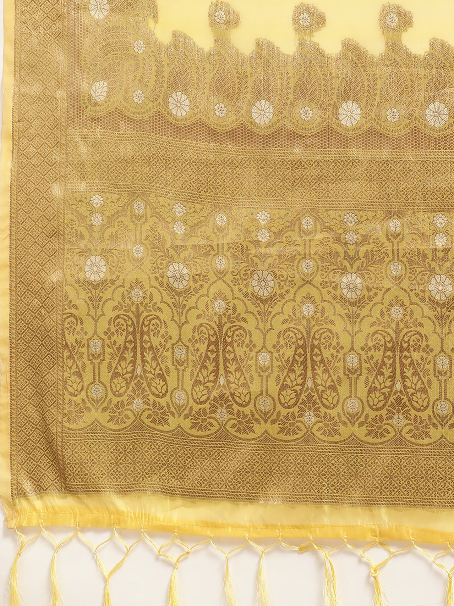 Women's Silk Blend Yellow Woven Design Woven saree With Blouse Piece