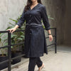 Dhiyona IE Women Lapel Collar Thread Work A-Line Pure Cotton Kurta With Trousers