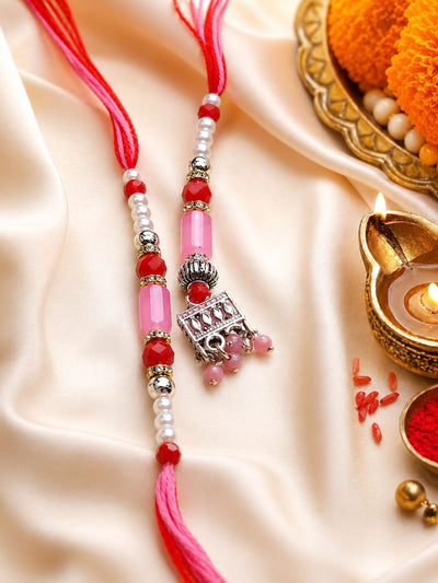Dhiyona Set Of 2 Artificial Beads Jhumka Design Bhaiya Bhabhi Rakhi With Roli Chawal
