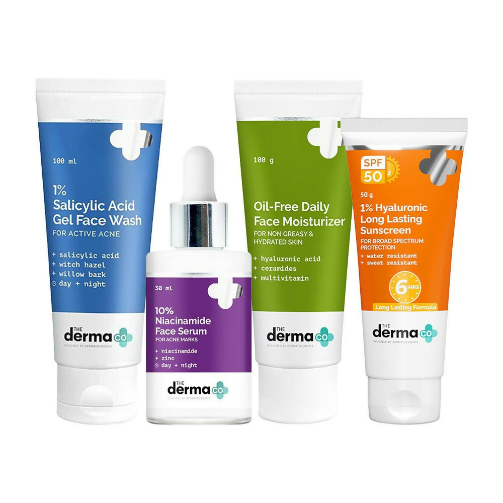 The Derma Co I-Beauty CSMS sunscreen, lightweight and hydrating, designed for acne-prone skin in a clear tube with SPF.