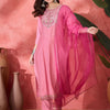 Dhiyona SN Women's Zari Sequin & Mirror Work Embroidered Straight Kurta & Trousers With Dupatta