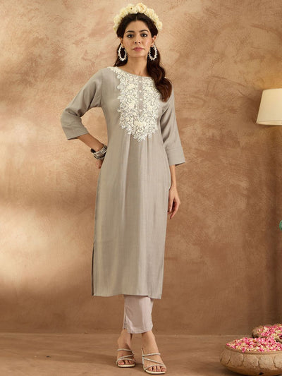 Dhiyona IE Women Ethnic Motifs Embroidered Regular Thread Work Kurta with Trousers