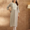 Indyancart IE Women Ethnic Motifs Embroidered Regular Thread Work Kurta with Trousers