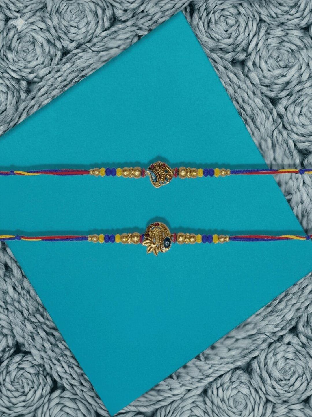 Anouk Set Of 2 Peacock Design Thread Rakhi With Roli Chawal Chandan Mishri