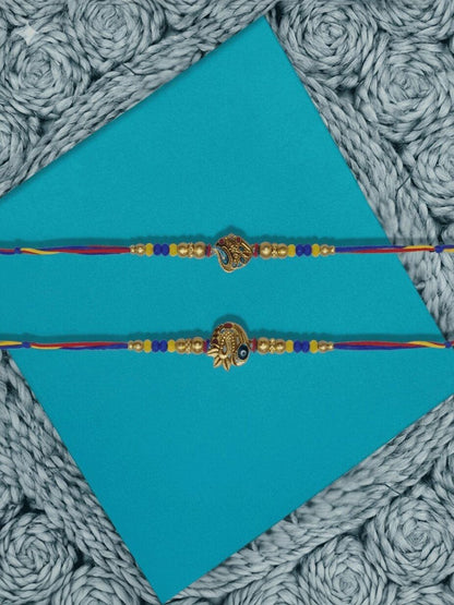 Anouk Set Of 2 Peacock Design Thread Rakhi With Roli Chawal Chandan Mishri
