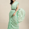 Women's Georgette Green Solid Belted Sarees With Blouse Piece
