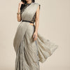 Women's Georgette Grey Solid Belted Sarees With Blouse Piece