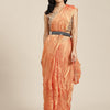 Women's Georgette Orange Solid Belted Sarees With Blouse Piece