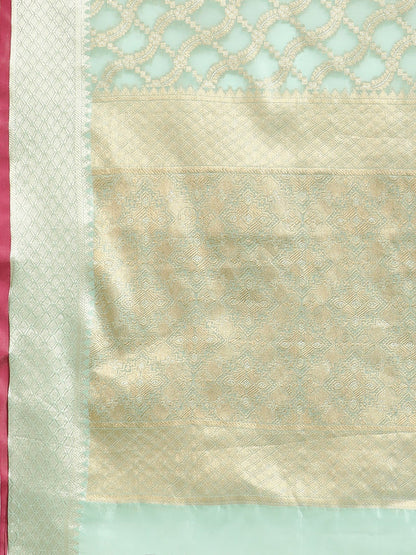 Women's Silk Blend Sea Green Woven Design Designer Saree With Blouse Piece