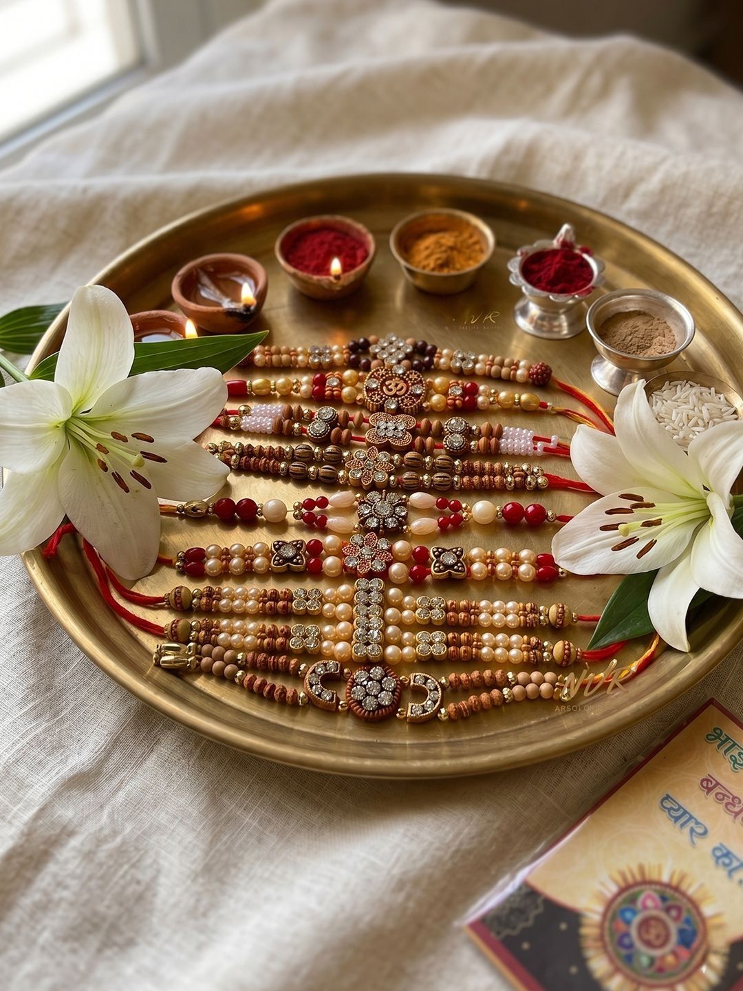 Anouk Set Of 10 Multicolor Designer Thread Rakhi With Roli Chawal Chandan Mishri