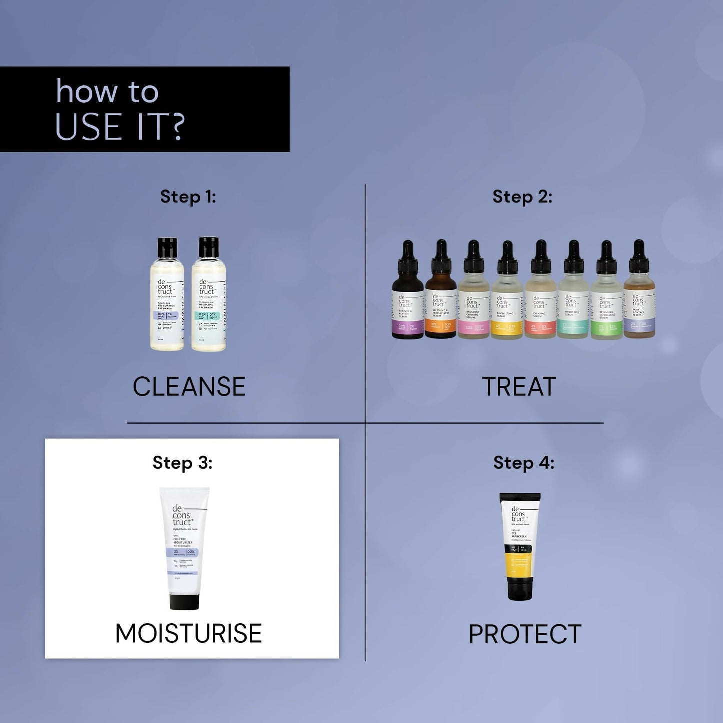 Deconstruct oil-free face moisturizer for oily skin, shown in a clear jar with smooth, lightweight cream inside.