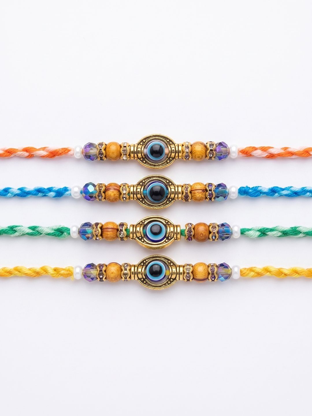 Anouk Set Of 4 Multicolor Evil Eye Thread Rakhi With Roli Chawal Chandan Mishri