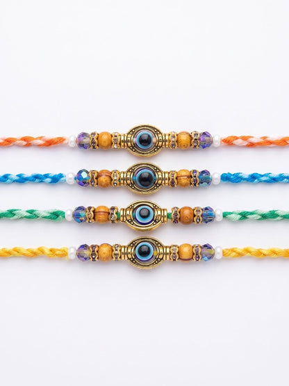 Anouk Set Of 4 Multicolor Evil Eye Thread Rakhi With Roli Chawal Chandan Mishri