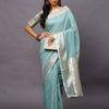 Women's Linen Blend Sea Green Woven Design Designer Saree With Blouse Piece