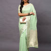 Women's Linen Blend Green Woven Design Designer Saree With Blouse Piece