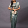 Women's Linen Blend Sea Green Woven Design Designer Saree With Blouse Piece