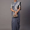 Women's Linen Blend Blue Woven Design Celebrity Saree With Blouse Piece