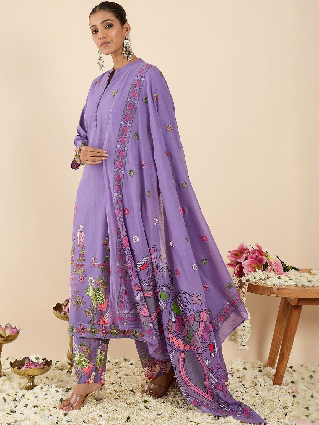 Women Ethnic Motifs Printed Regular Pure Cotton Kurta with Trousers & With Dupatta