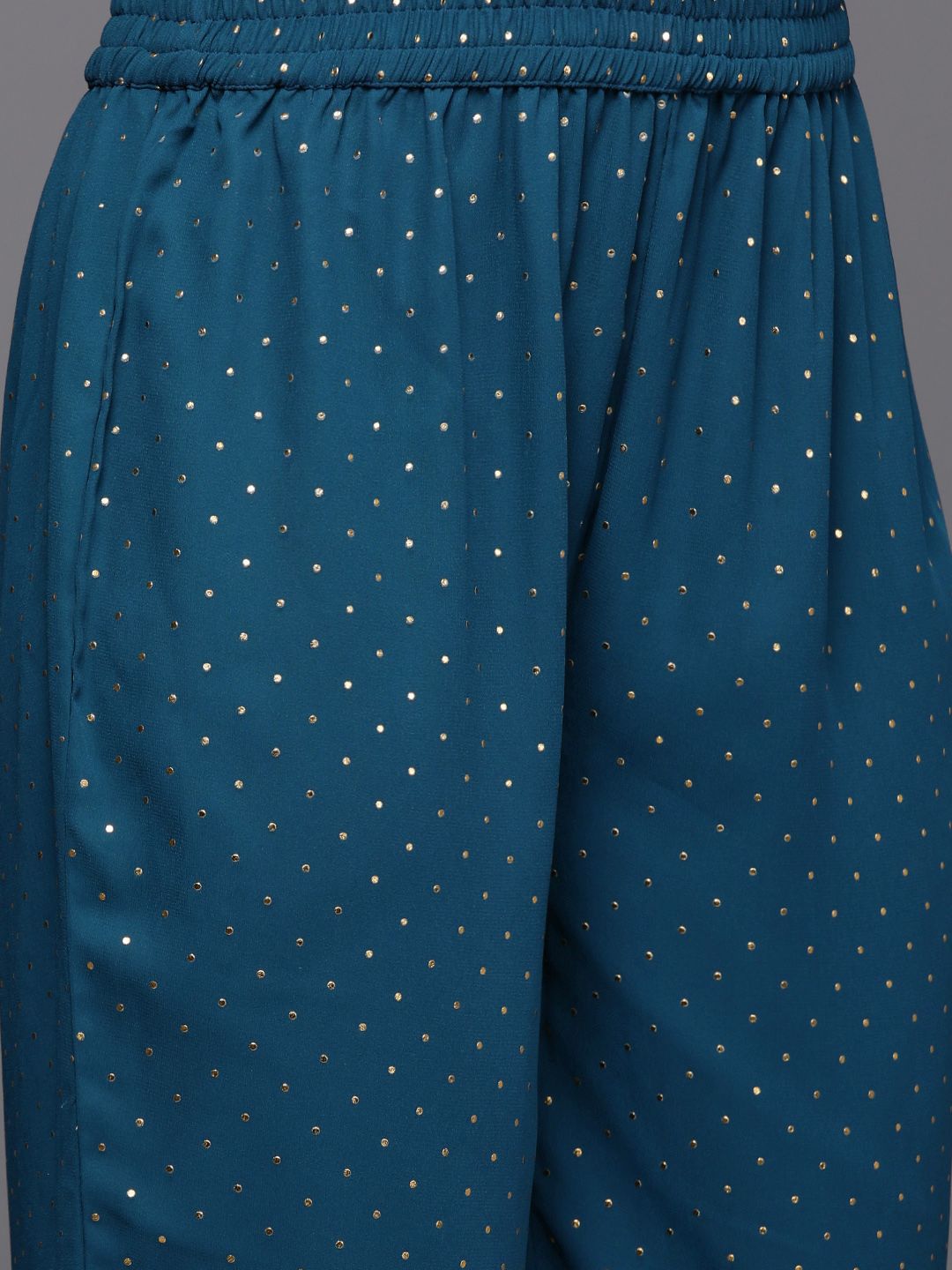 Indyancart VA Women'sBlue Polka Dots Printed Thread Work Silk Georgette Kurta & Trouser & Dupatta