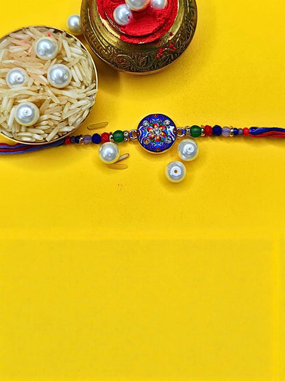 Anouk Set Of 6 Beaded Cotton Thread with AD Stones & Meenakari Designer Rakhi for Brother