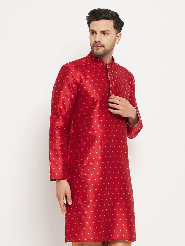 Men's Maroon Silk Blend Straight Kurta Pyjama Set