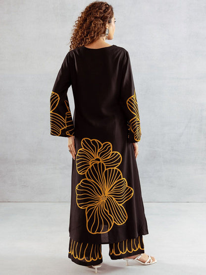 Indyancart SN Women's Floral Printed V Neck Kurta With Palazzos
