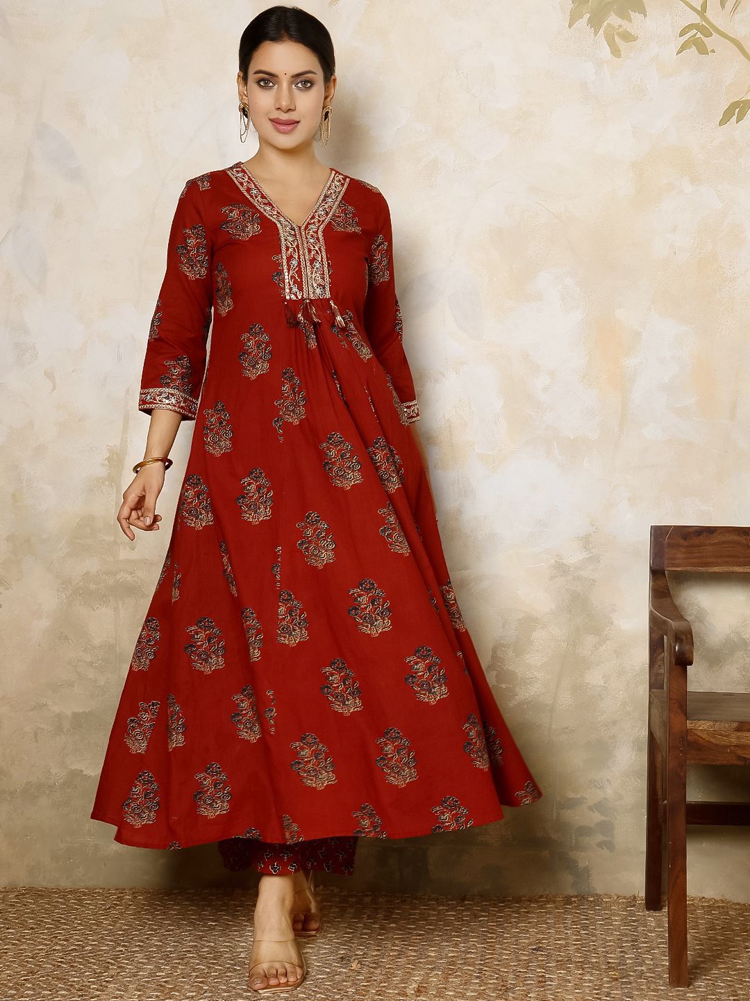 Dhiyona SN Women's Ethnic Motifs Printed Pure Cotton Anarkali Kurta with Palazzo & Dupatta