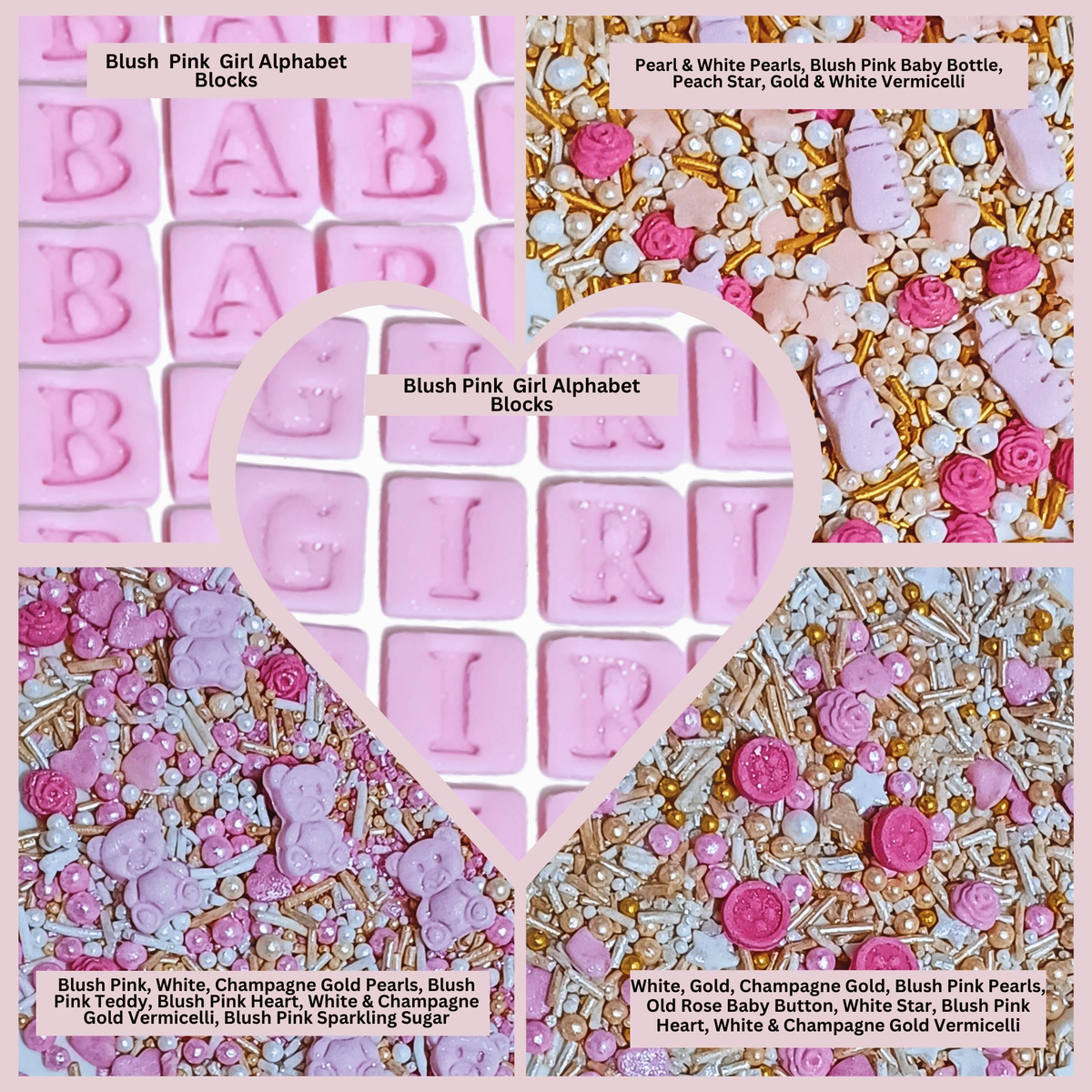 Confect Girls Baby Shower Sprinkles | Mix Heart, Teddy, Baby Feed Bottle & Baby Feet Sprinkles