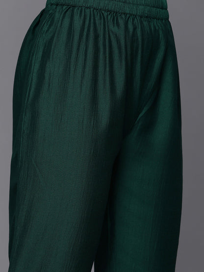 Dhiyona VR Women's Green Embroidered Kurta Paired With Tonal Trouser And Dupatta