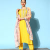 Dhiyona VR Women's Yellow Embroidered Kurta With Trouser And Embroidered Dupatta