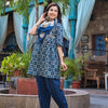 Dhiyona VR Women's Blue Mirror Work Yoke Embroidered A-Line Kurta Paired With Tonal Afghan Bottom And With Dupatta