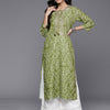 Dhiyona VR Women's Olive Bhandhani Print Gota Yoke Embroidered Kurta With Round Neck And With Tassel Detailings