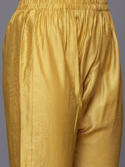 Dhiyona VR Women's Yellow Floral Thread Embroidered Anarkali Kurta Paired With Bottom And Dupatta