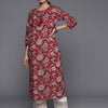 Dhiyona VR Women's Maroon Floral Printed Straight Kurta With Side Slits